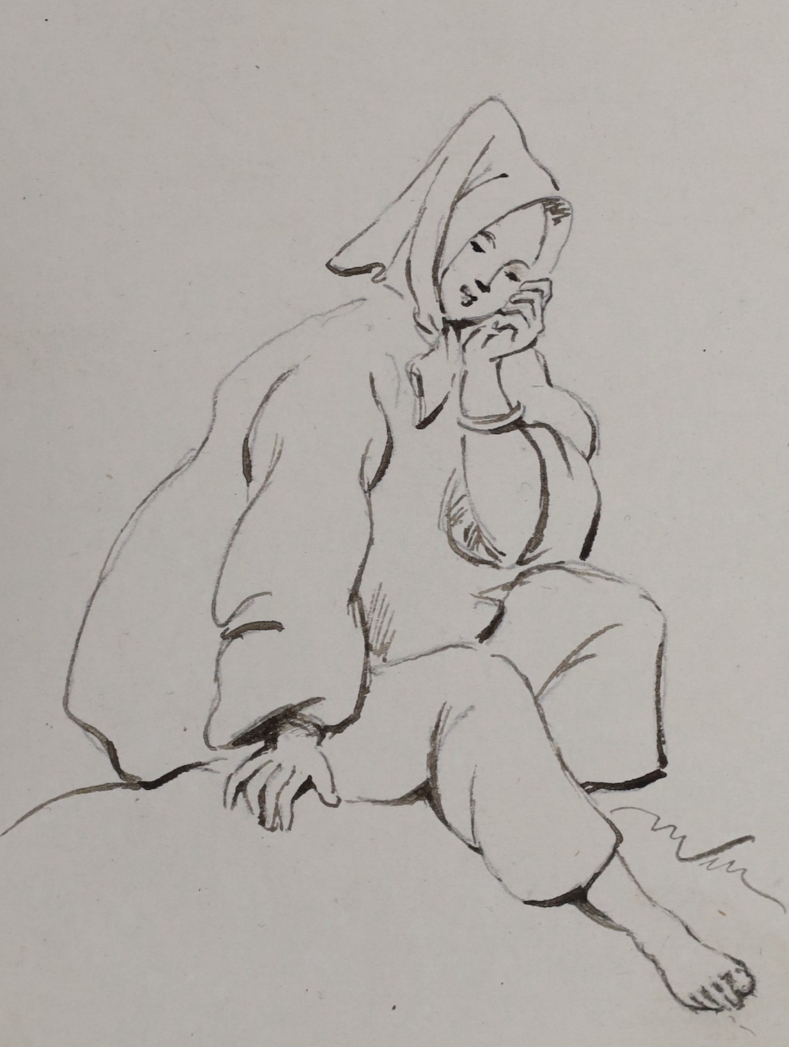 Manner of George Chinnery, pen and ink, Four studies of Chinese figures, largest 13 x 16cm, unframed